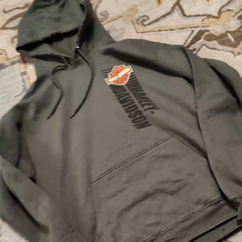 Harley-Davidson Olive Green Hoodie with Orange Shield